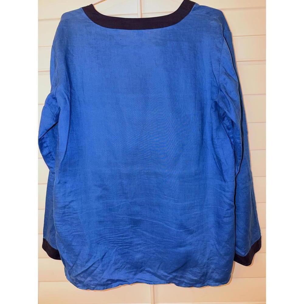 Lauren by‎ Ralph Lauren blue tunic top with navy trim size L 100% Linen - Picture 7 of 7